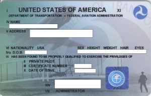 FAA private pilot license example